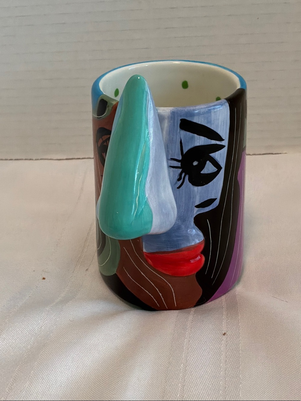 Muzeum  Hand-Painted Abstract Face Ceramic Vase  mug planter eyeglasses holder